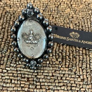 Virgins Saints & Angels Oval Bespoke Royal Crown sz 5 Gunmetal